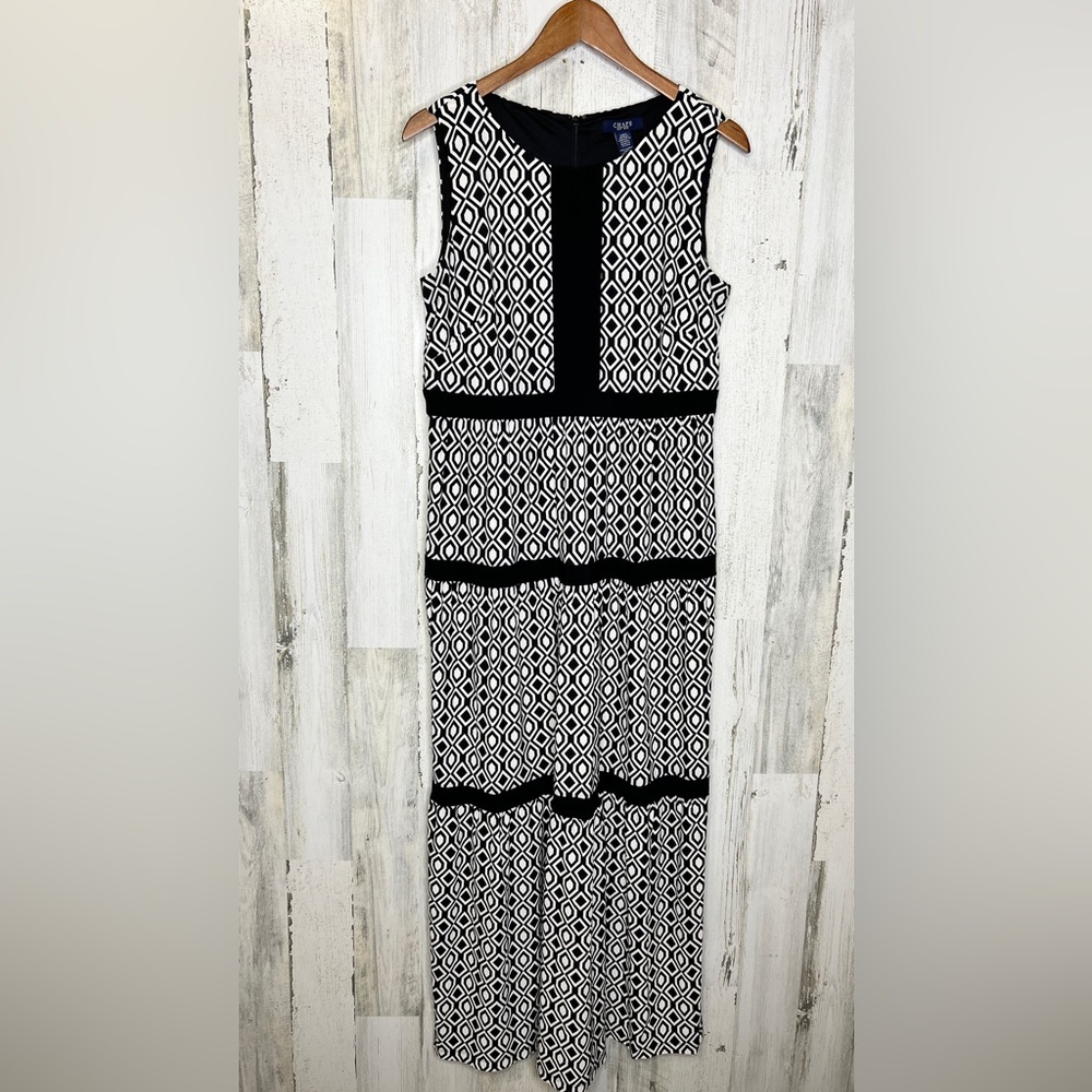 Chaps Women's Sleeveless Geometric Maxi Dress Black White Size Large
